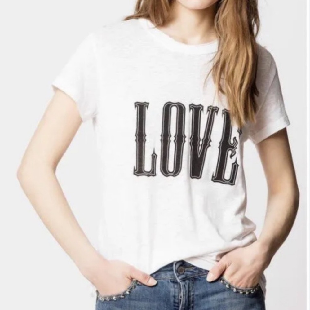 ZADIG & VOLTAIRE LOVE velvet Burnout white TEE WHITE Sz XS